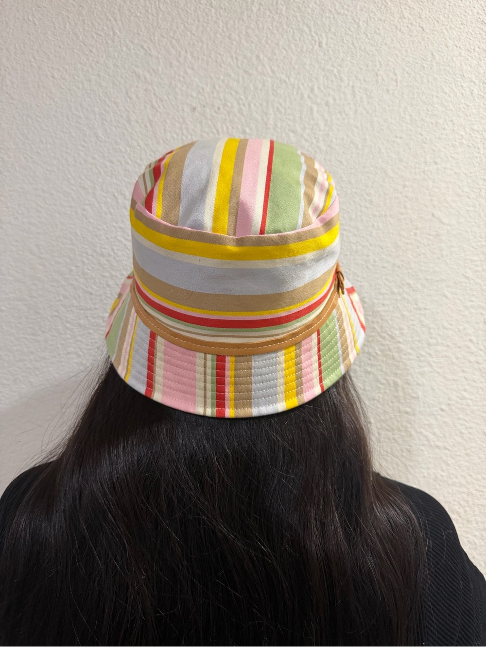 Coach Multicolor Striped Bucket Hat in Pink, Yellow, Green, White, Tan, Red